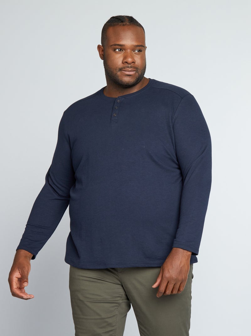 T-shirt met lange mouwen en henleykraag BLAUW - Kiabi