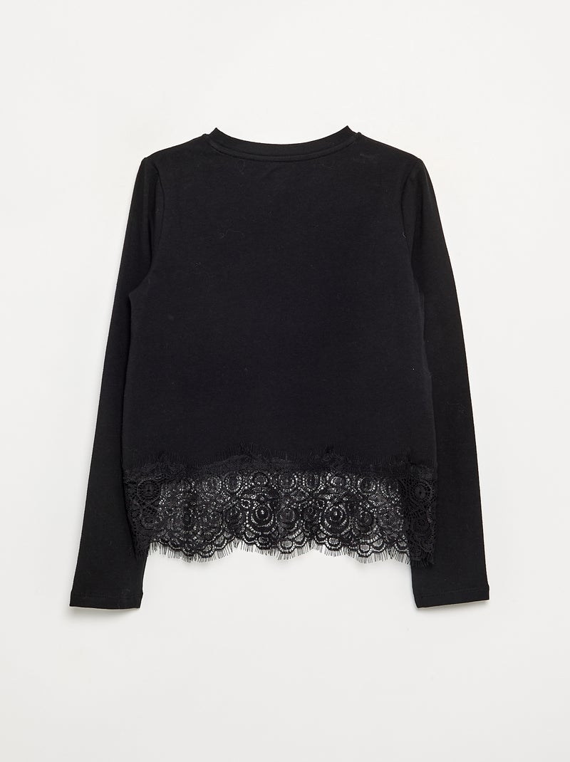 T-shirt met lange mouwen en kanten onderkant Zwart - Kiabi
