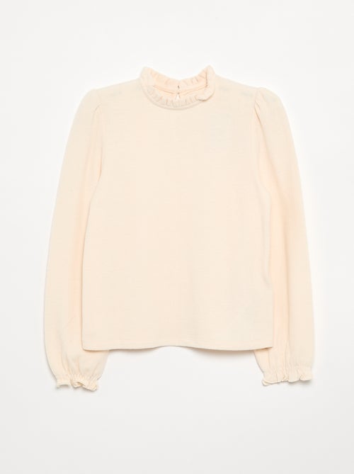 T-shirt met lange mouwen en kraag met ruches - Kiabi