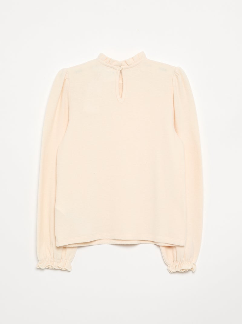 T-shirt met lange mouwen en kraag met ruches Ecru - Kiabi
