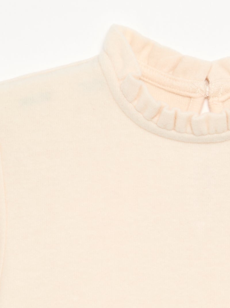T-shirt met lange mouwen en kraag met ruches Ecru - Kiabi