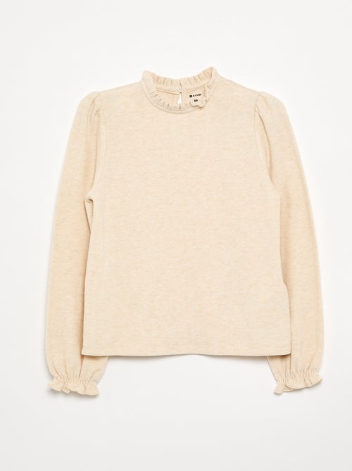 T-shirt met lange mouwen en kraag met ruches - Kiabi