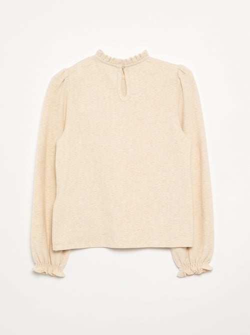 T-shirt met lange mouwen en kraag met ruches - Kiabi
