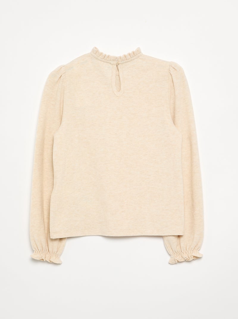 T-shirt met lange mouwen en kraag met ruches Ecru - Kiabi
