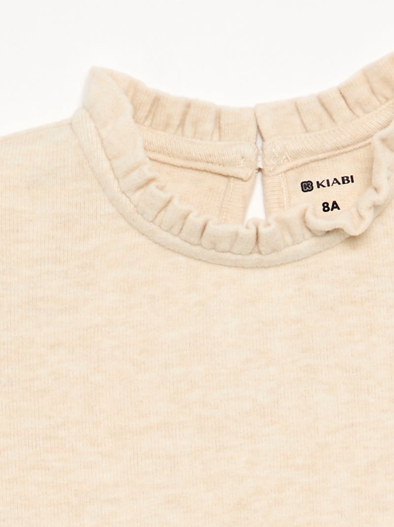 T-shirt met lange mouwen en kraag met ruches Ecru - Kiabi