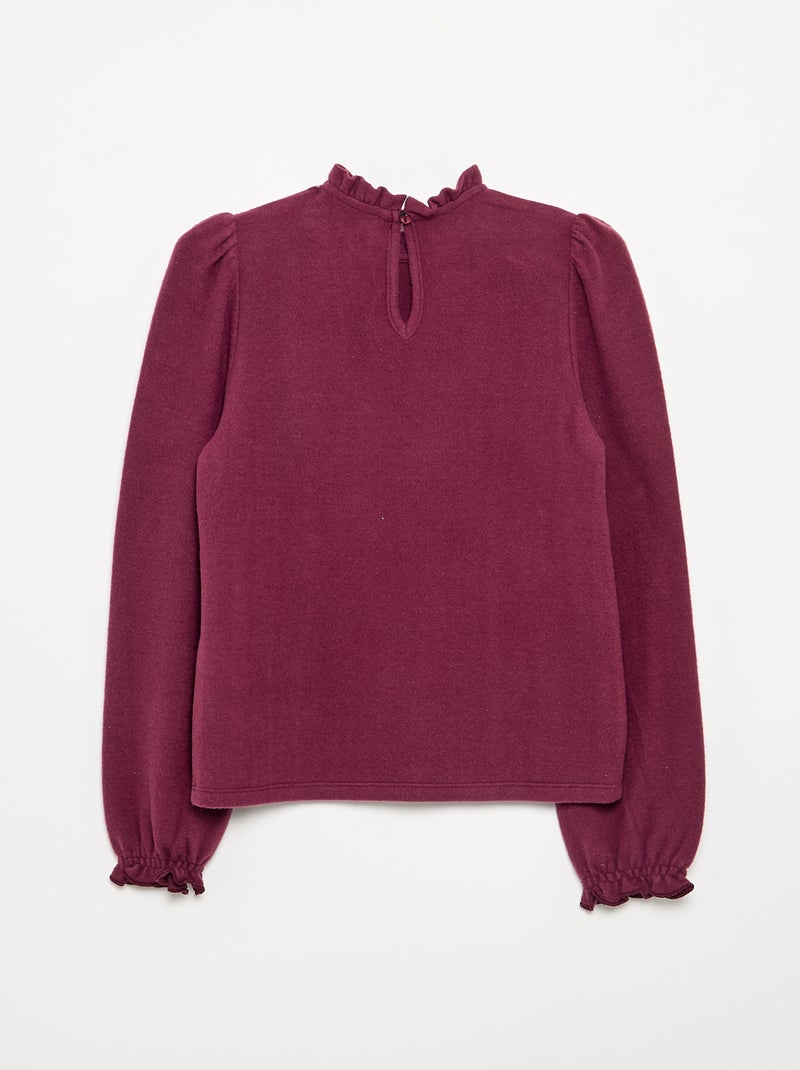 T-shirt met lange mouwen en kraag met ruches Paars - Kiabi