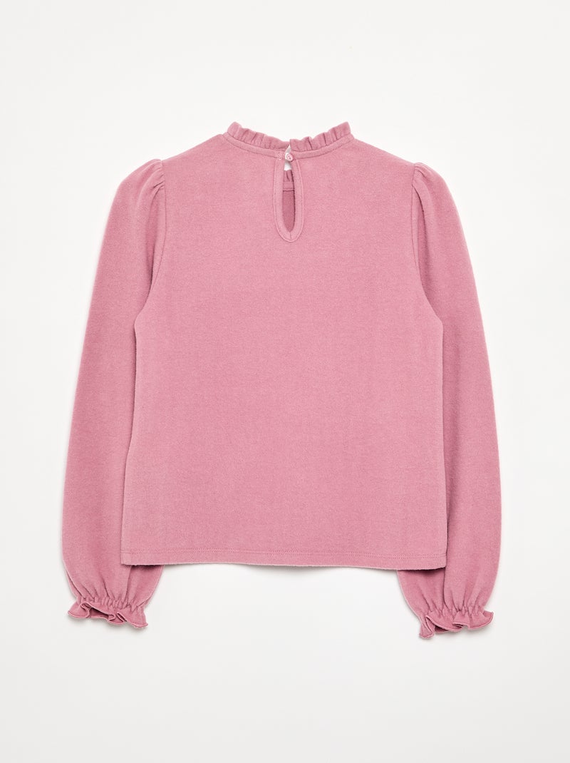 T-shirt met lange mouwen en kraag met ruches Rose - Kiabi