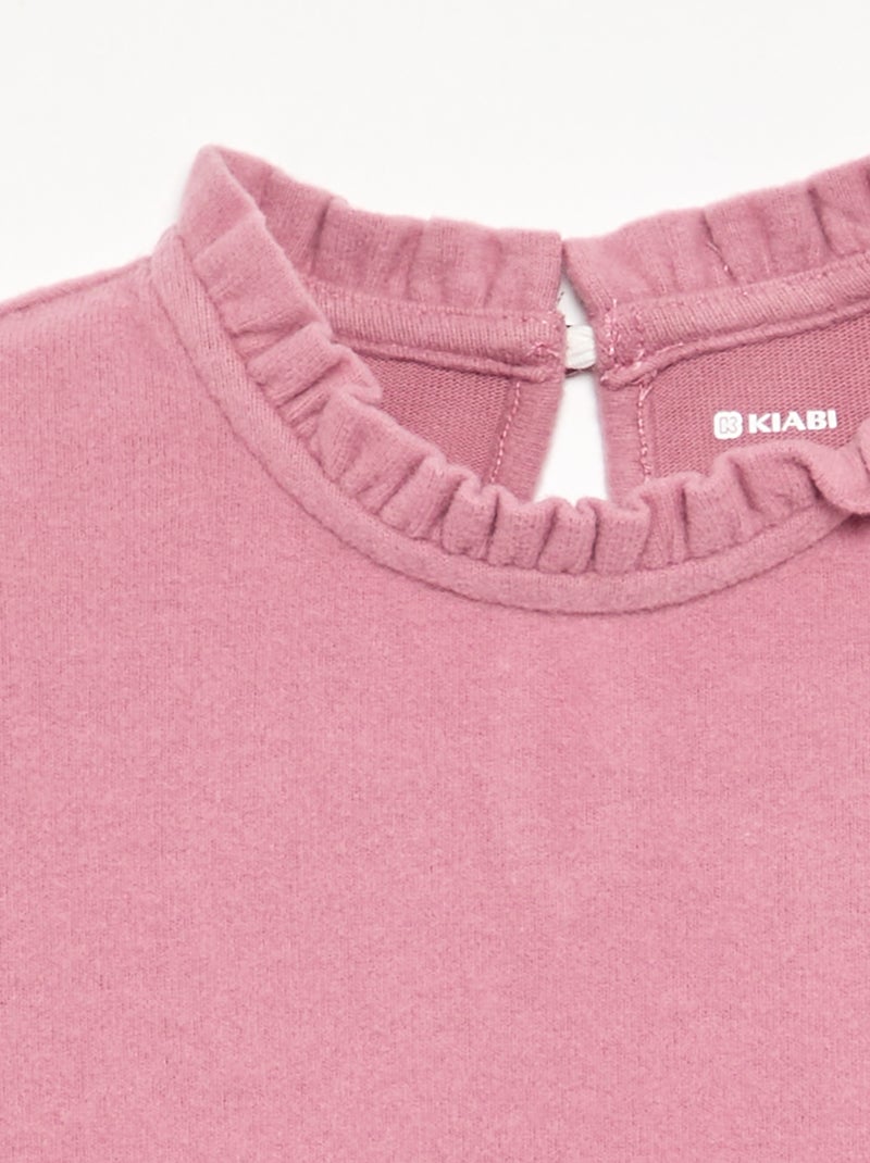 T-shirt met lange mouwen en kraag met ruches Rose - Kiabi