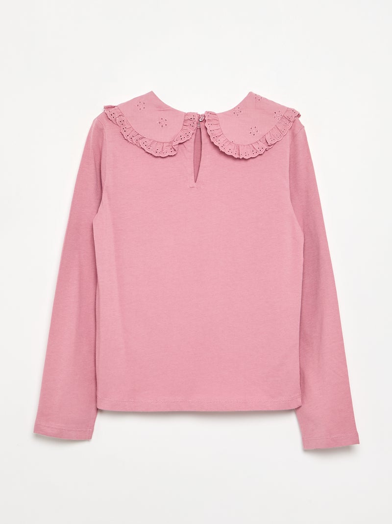 T-shirt met lange mouwen en kraag van Engels borduurwerk Rose - Kiabi