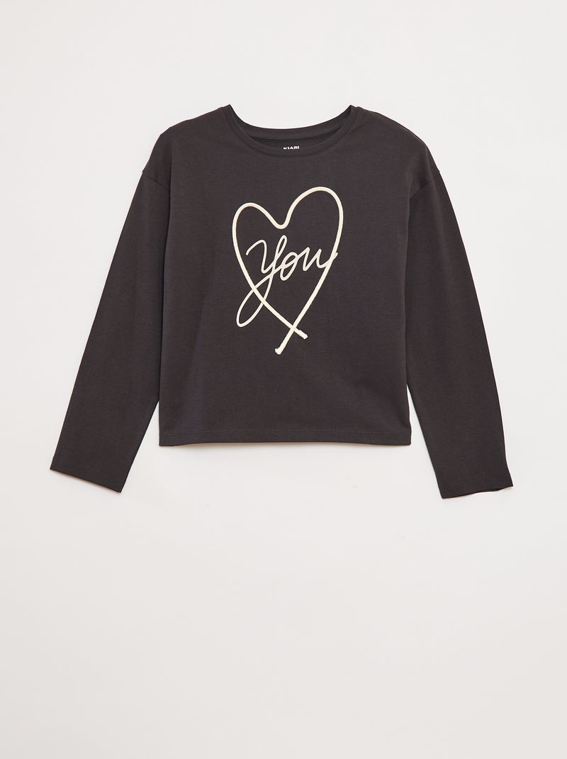 T-shirt met lange mouwen en lovertjes Grijs - Kiabi