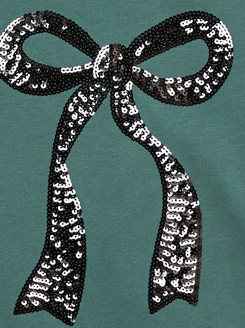 T-shirt met lange mouwen en lovertjes Groen - Kiabi