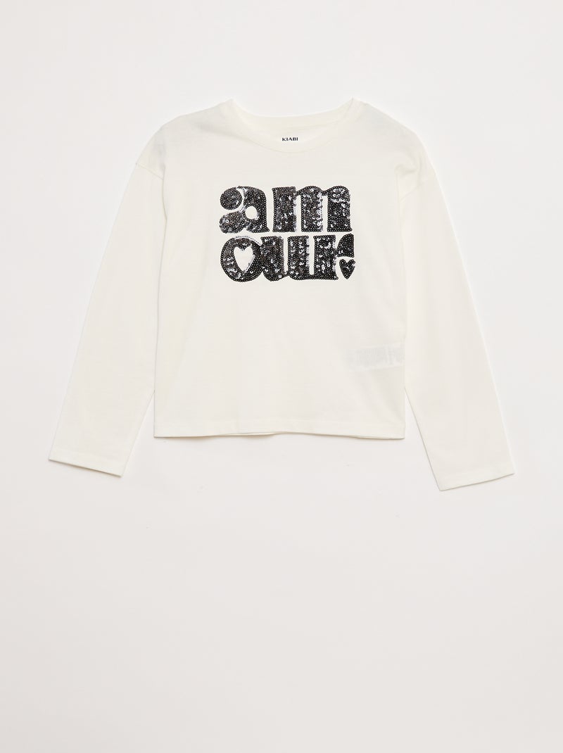T-shirt met lange mouwen en lovertjes Wit - Kiabi