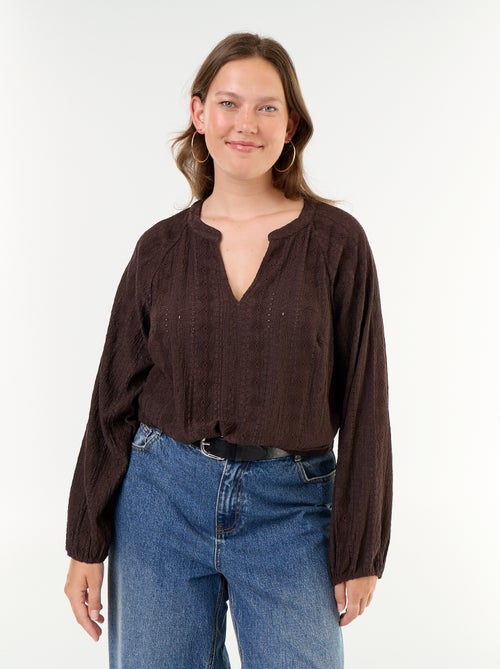 T-shirt met lange mouwen en opengewerkte stof - Kiabi