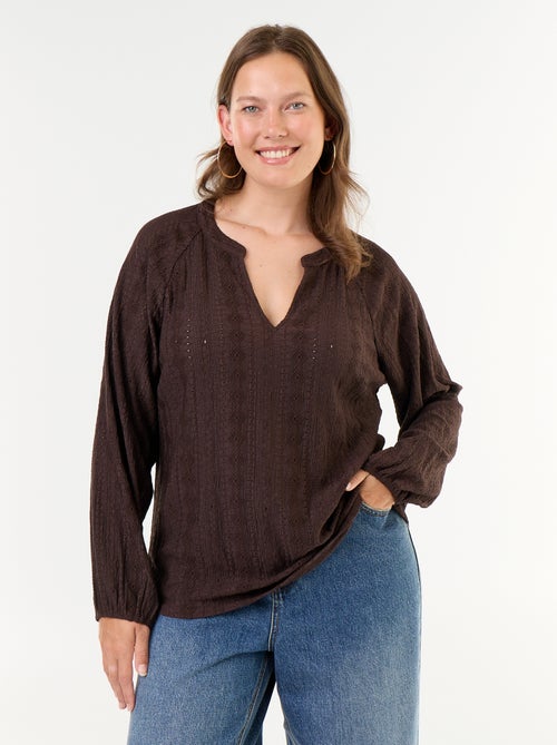 T-shirt met lange mouwen en opengewerkte stof - Kiabi