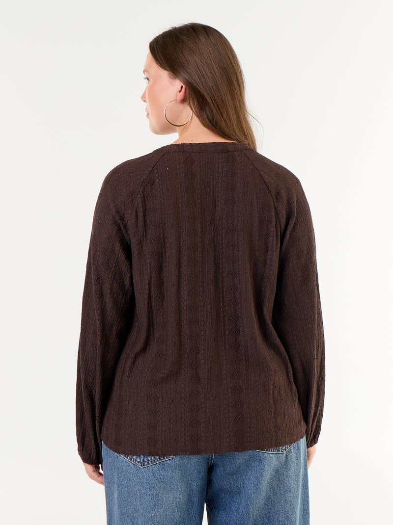 T-shirt met lange mouwen en opengewerkte stof Bruin - Kiabi