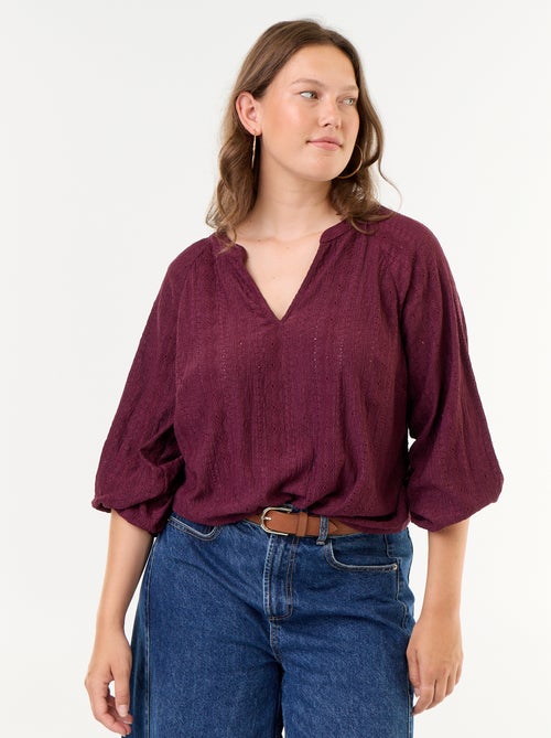 T-shirt met lange mouwen en opengewerkte stof - Kiabi