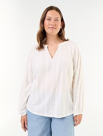 T-shirt met lange mouwen en opengewerkte stof