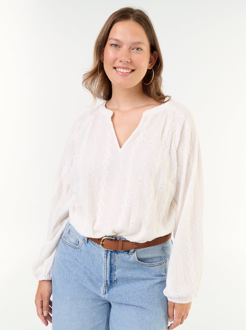 T-shirt met lange mouwen en opengewerkte stof - Kiabi