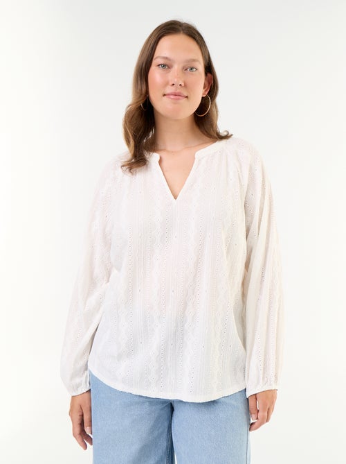 T-shirt met lange mouwen en opengewerkte stof - Kiabi