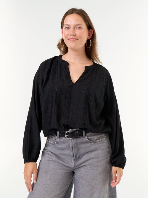 T-shirt met lange mouwen en opengewerkte stof - Kiabi