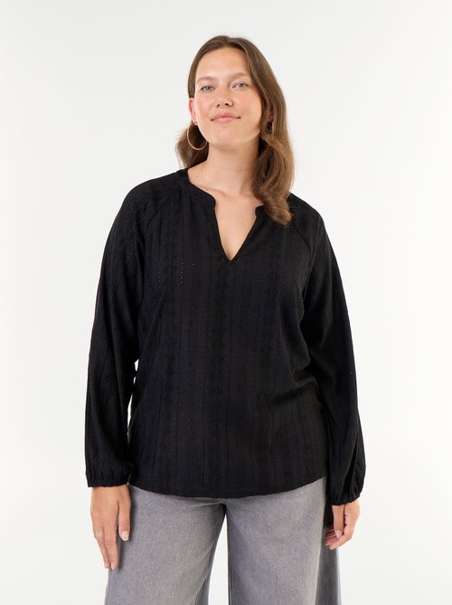 T-shirt met lange mouwen en opengewerkte stof - Kiabi