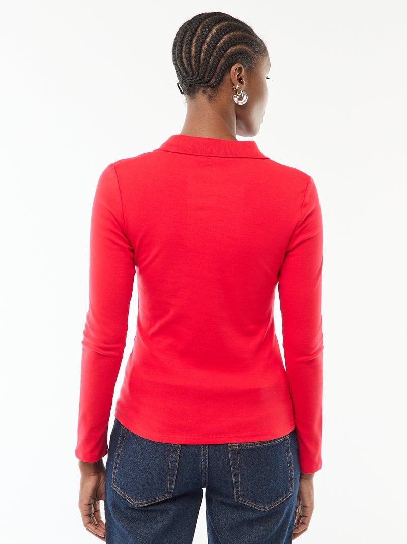 T-shirt met lange mouwen en polokraag rood - Kiabi