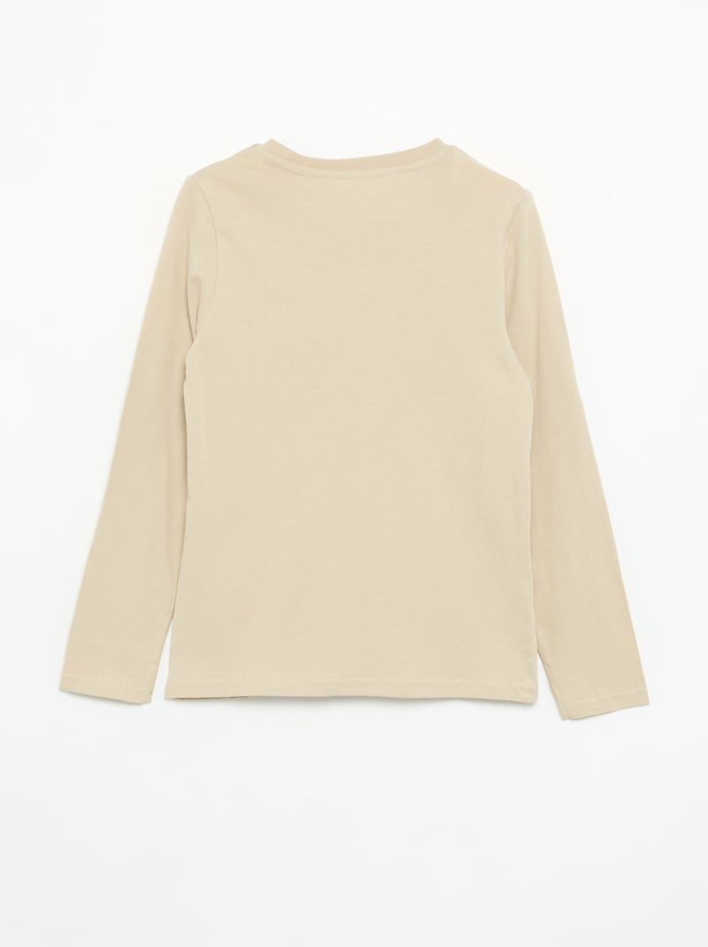 T-shirt met lange mouwen en print Biege - Kiabi