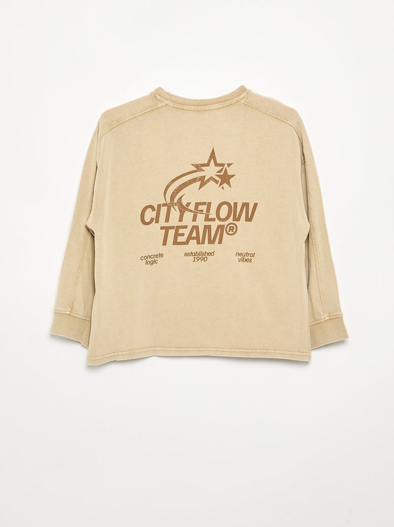 T-shirt met lange mouwen en print Biege - Kiabi