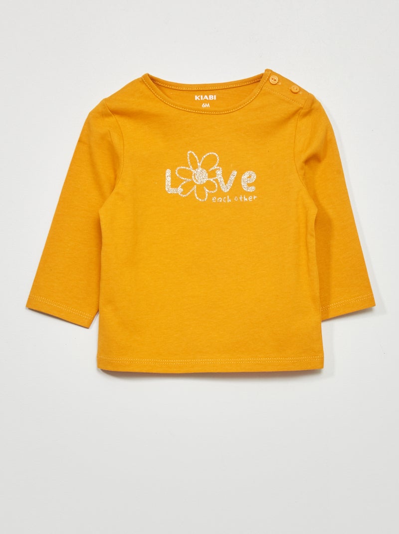 T-shirt met lange mouwen en print GEEL - Kiabi
