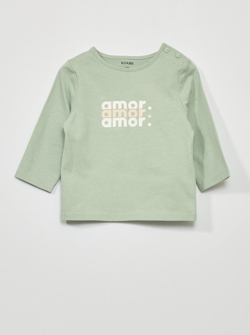 T-shirt met lange mouwen en print GROEN - Kiabi
