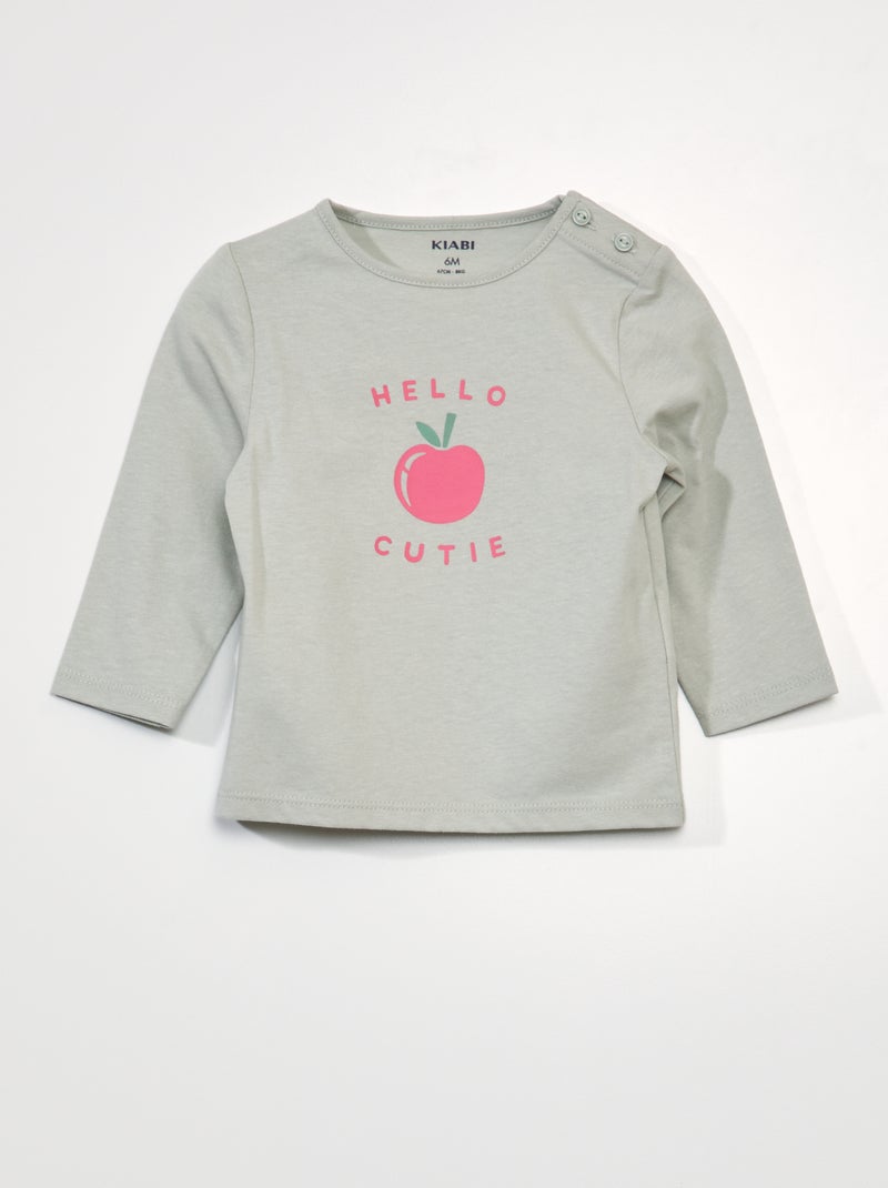 T-shirt met lange mouwen en print GROEN - Kiabi