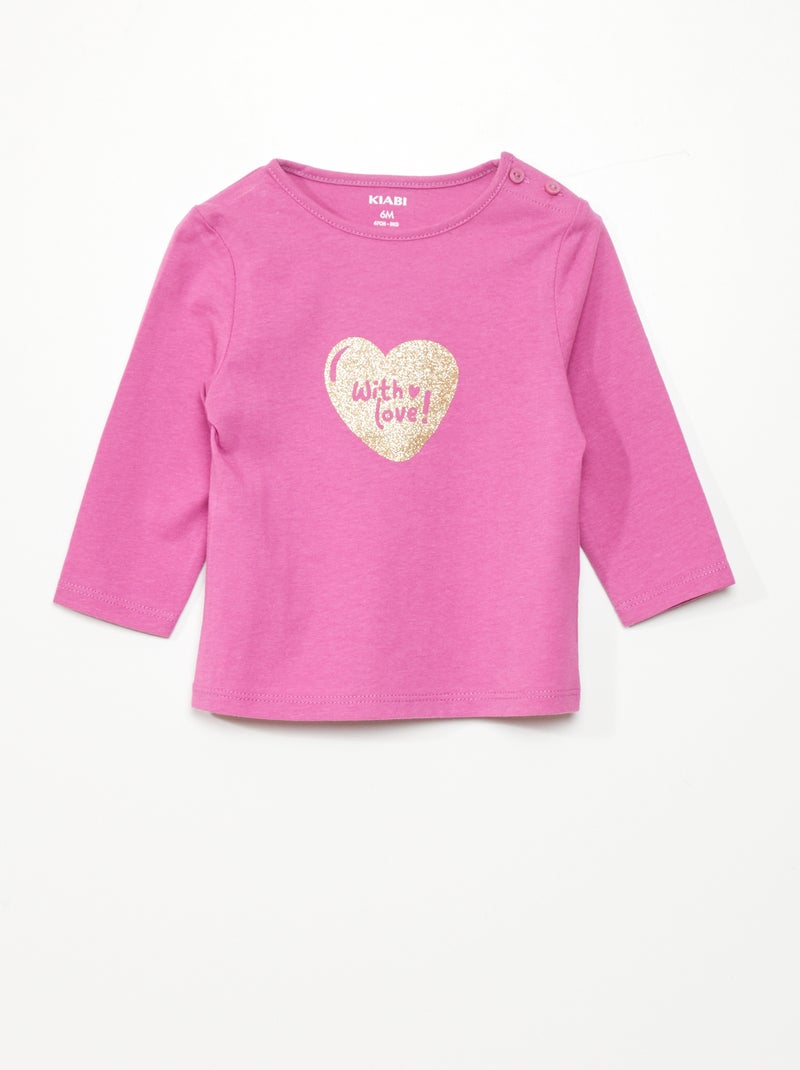 T-shirt met lange mouwen en print PAARS - Kiabi