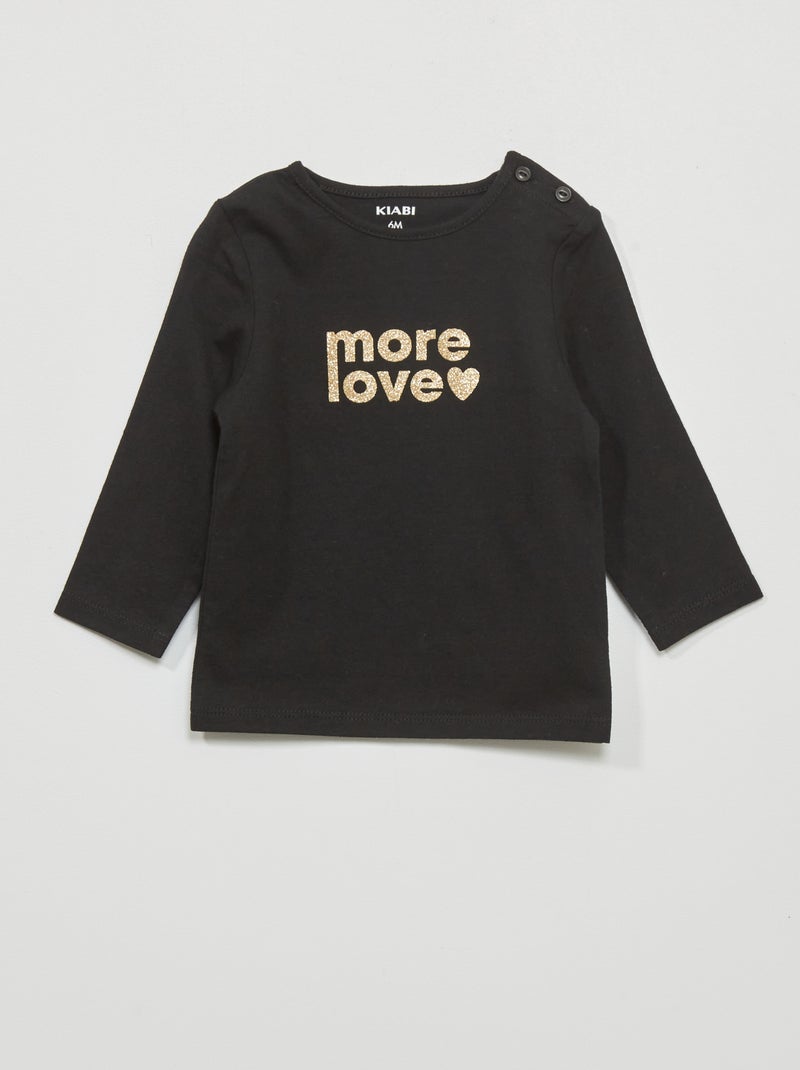 T-shirt met lange mouwen en print ZWART - Kiabi
