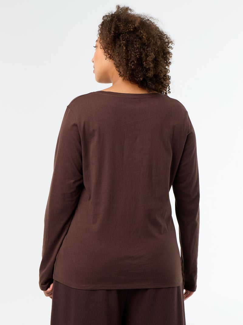 T-shirt met lange mouwen en ronde hals Bruin - Kiabi