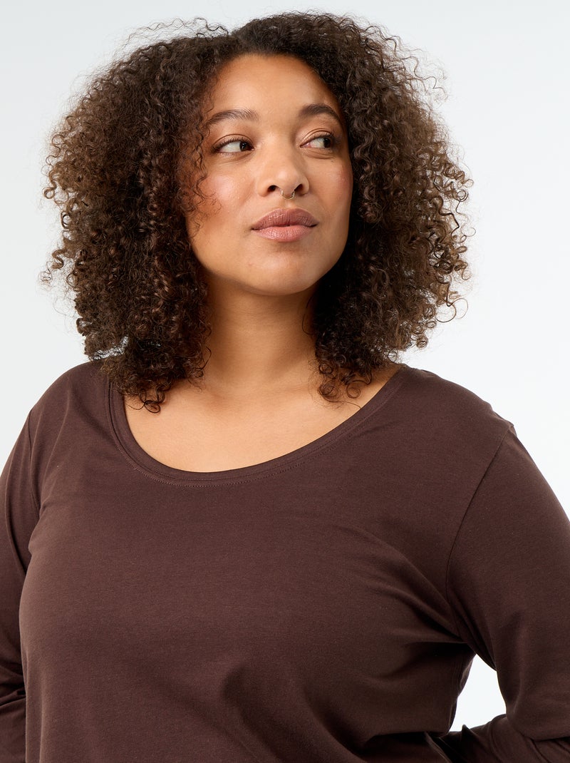 T-shirt met lange mouwen en ronde hals Bruin - Kiabi
