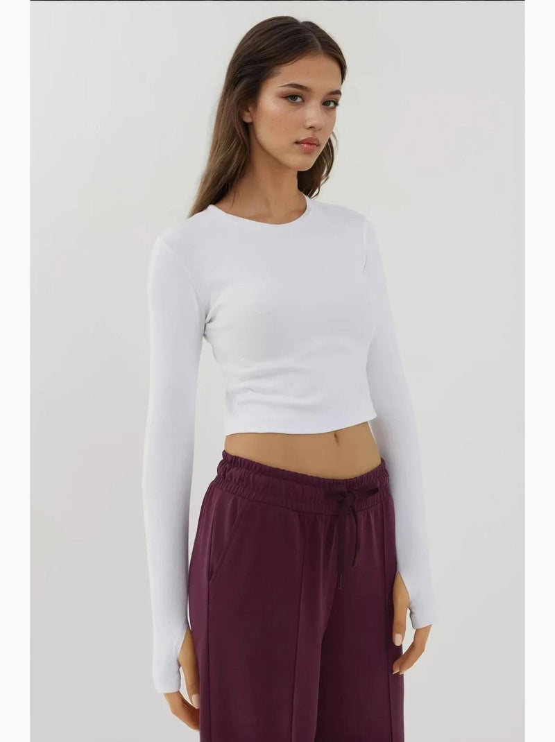 T-shirt met lange mouwen en ronde hals elastisch hiccup Wit - Kiabi