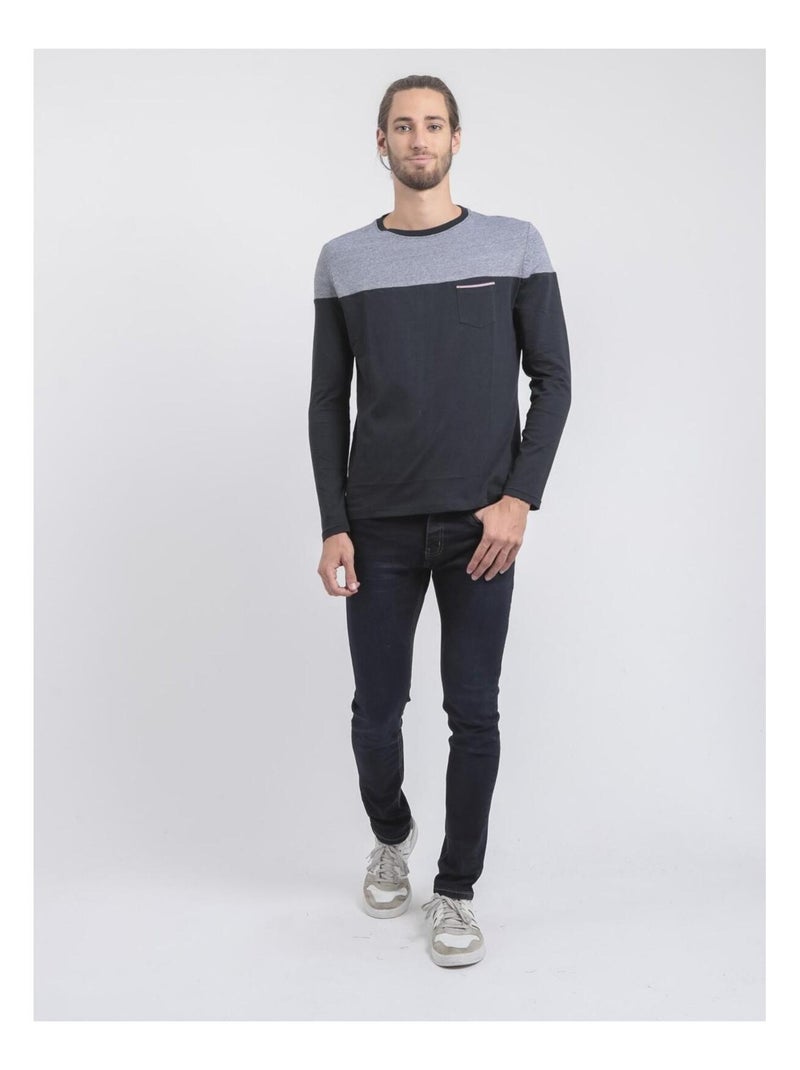 T-shirt met lange mouwen en ronde hals van puur katoen, gemaakt door jupinel. Marineblauw - Kiabi