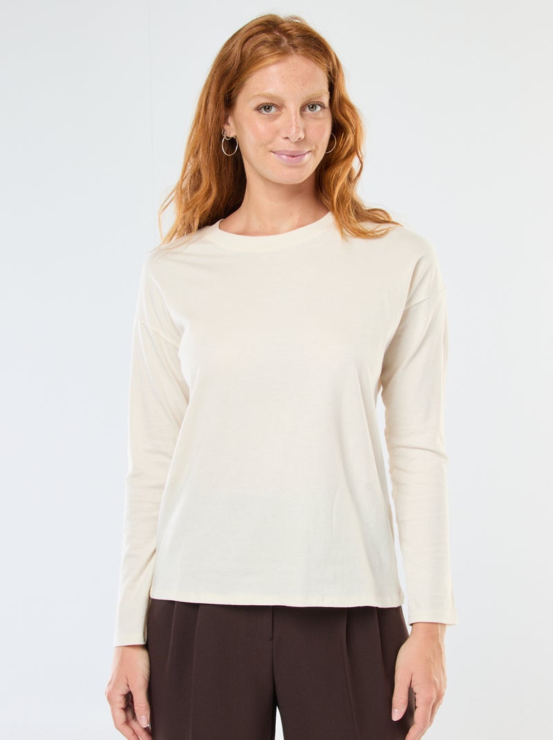 T-shirt met lange mouwen en ronde hals Wit - Kiabi