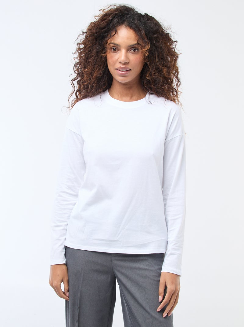 T-shirt met lange mouwen en ronde hals wit - Kiabi
