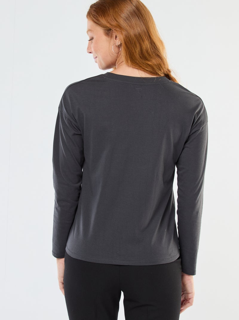 T-shirt met lange mouwen en ronde hals Zwart - Kiabi