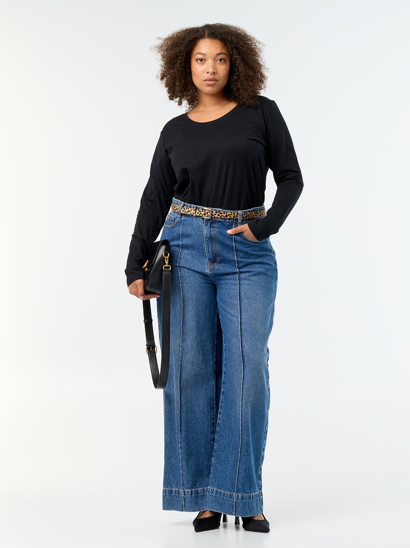 T-shirt met lange mouwen en ronde hals Zwart - Kiabi