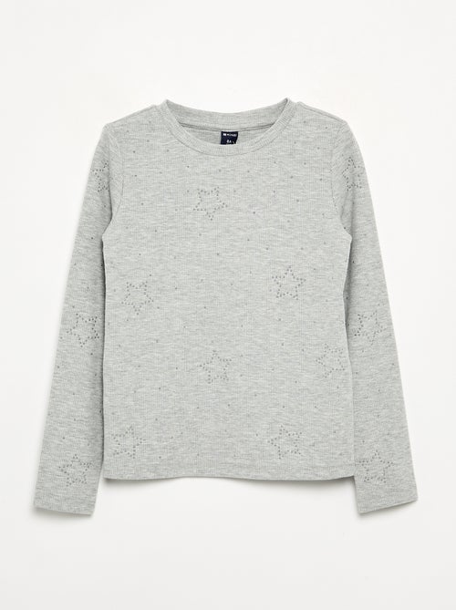 T-shirt met lange mouwen en strass - Kiabi