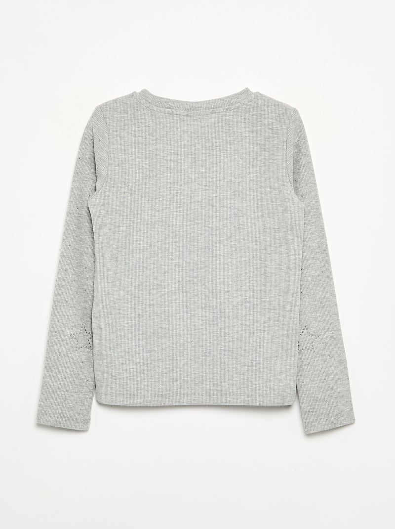T-shirt met lange mouwen en strass Grijs - Kiabi