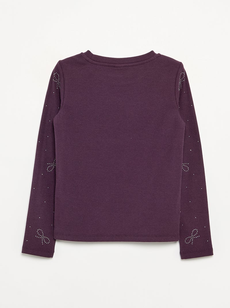 T-shirt met lange mouwen en strass-steentjes Paars - Kiabi