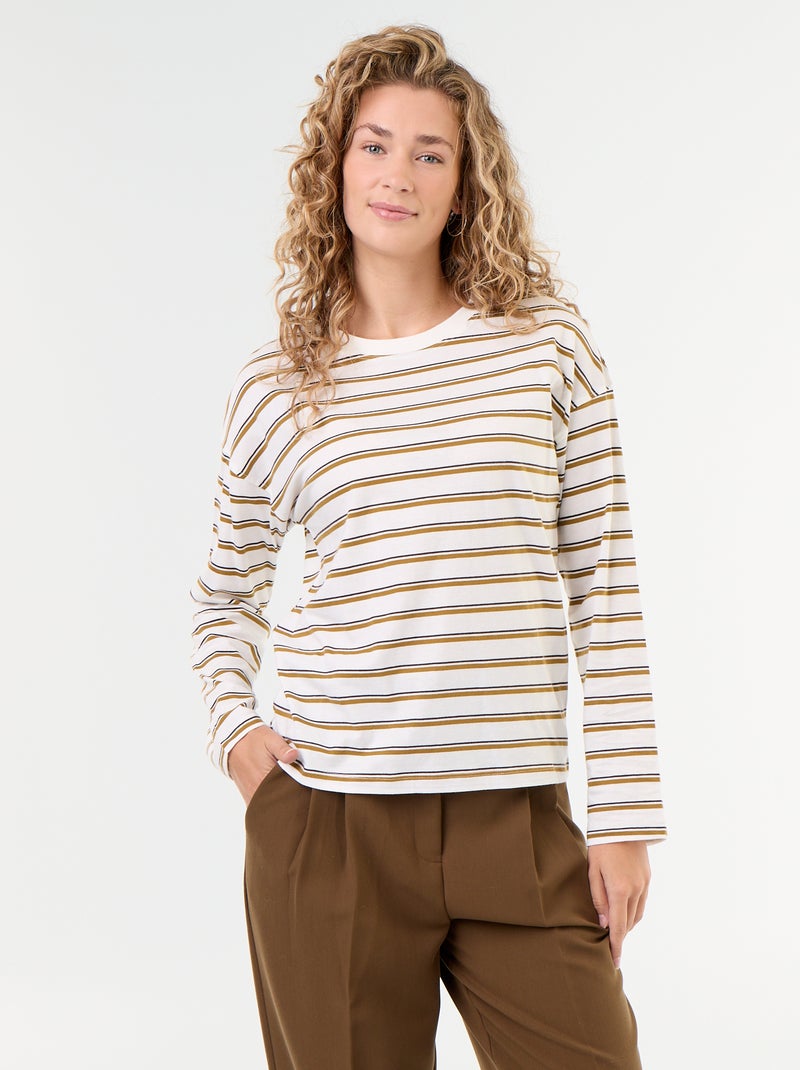T-shirt met lange mouwen en strepen Wit - Kiabi