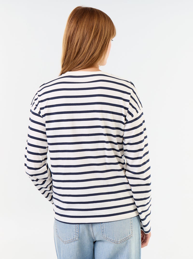 T-shirt met lange mouwen en strepen Wit - Kiabi