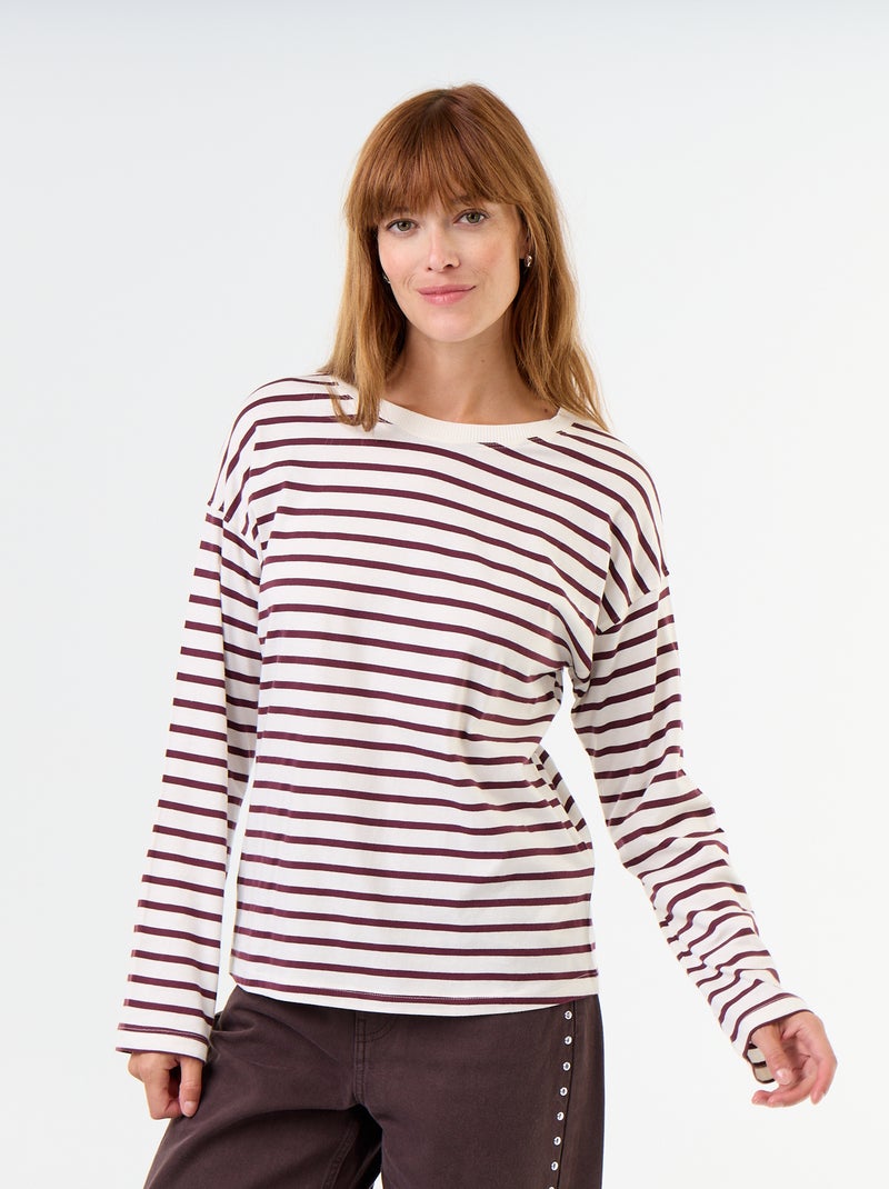T-shirt met lange mouwen en strepen Wit - Kiabi