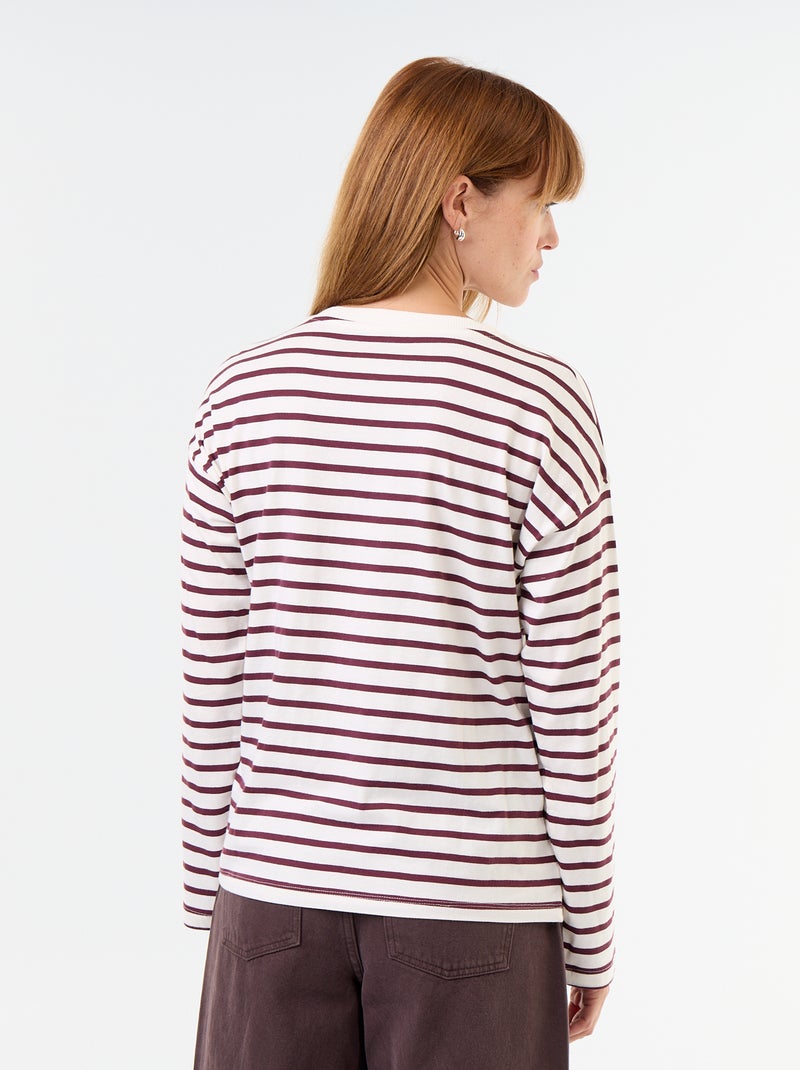 T-shirt met lange mouwen en strepen Wit - Kiabi