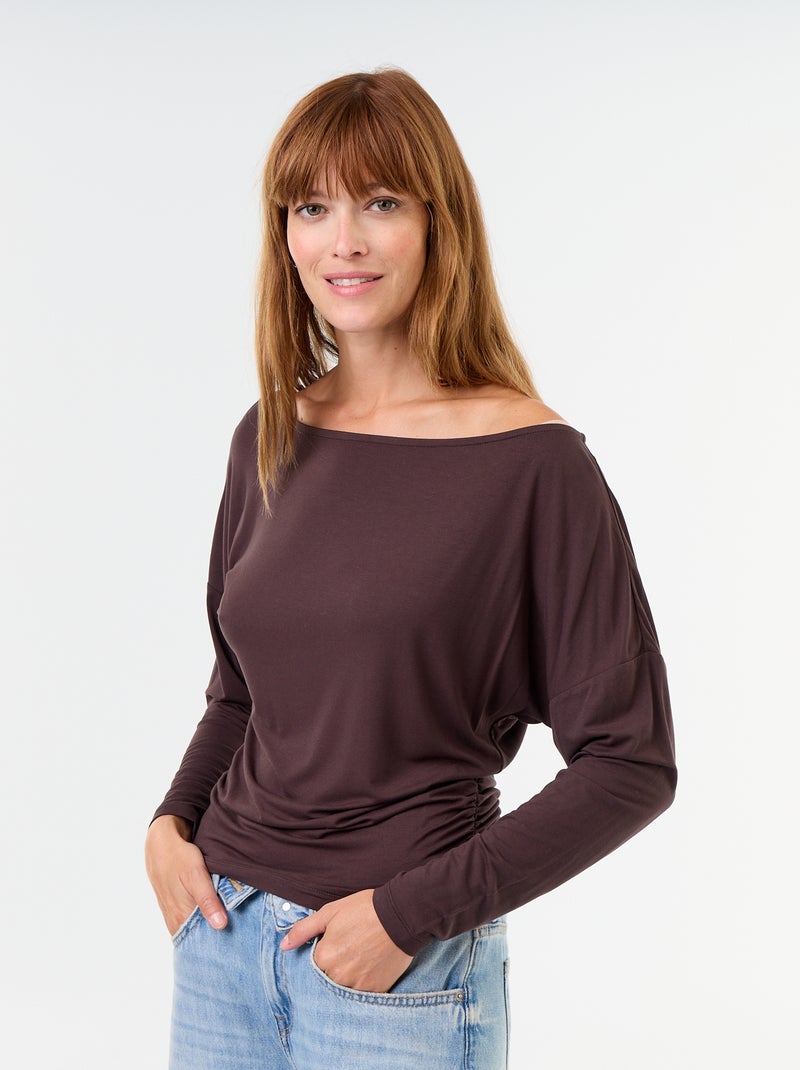 T-shirt met lange mouwen en stretch aan de zijkant Bruin - Kiabi