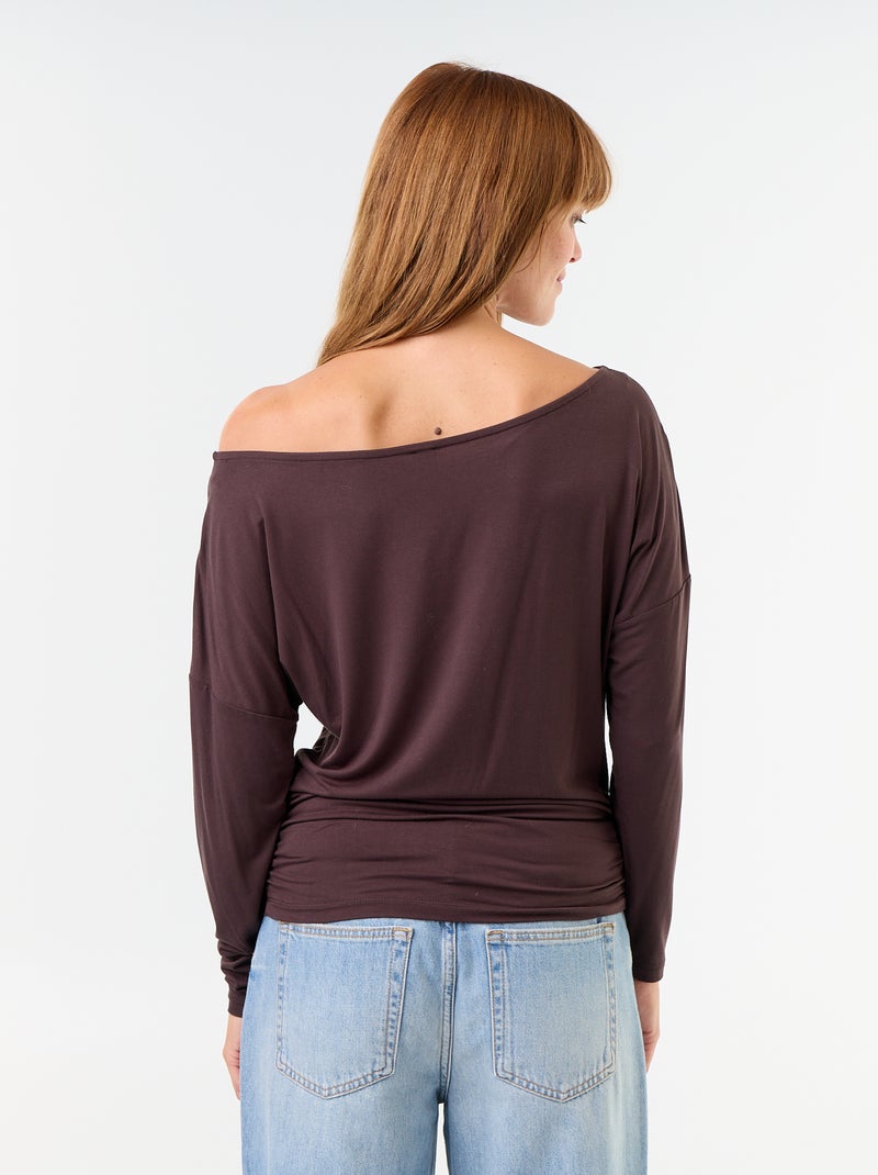 T-shirt met lange mouwen en stretch aan de zijkant Bruin - Kiabi